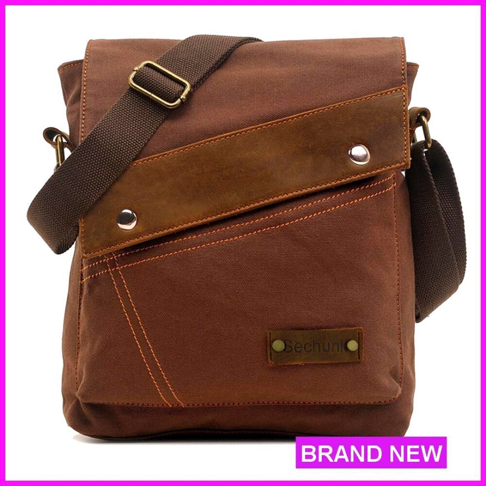 Canvas Messenger Bag Crossbody Daypack Adjustable Strap 6L Capacity